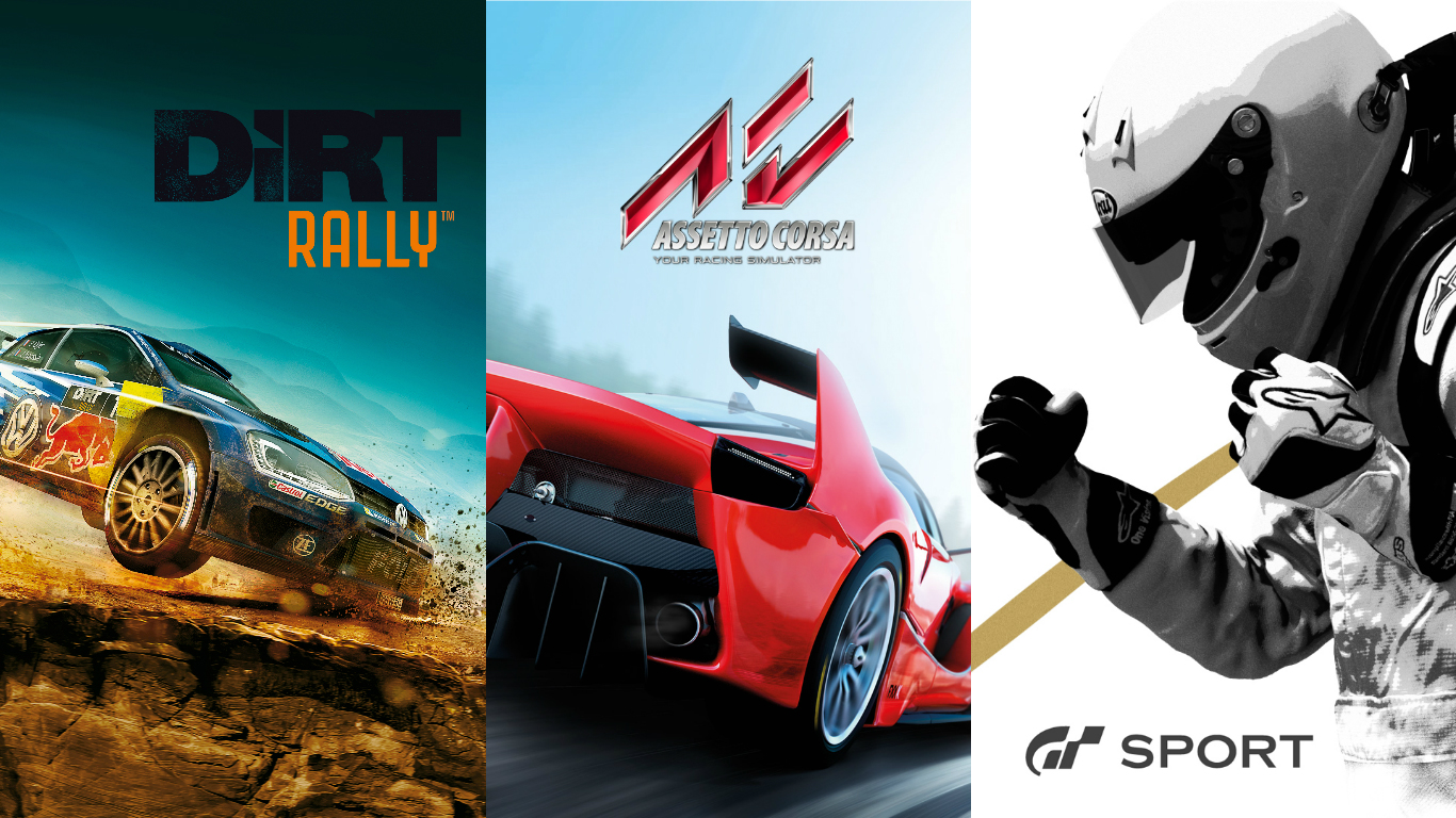 The racing games of 2016 montage showing DiRT Rally, Assetto Corsa and Gran Turismo Sport