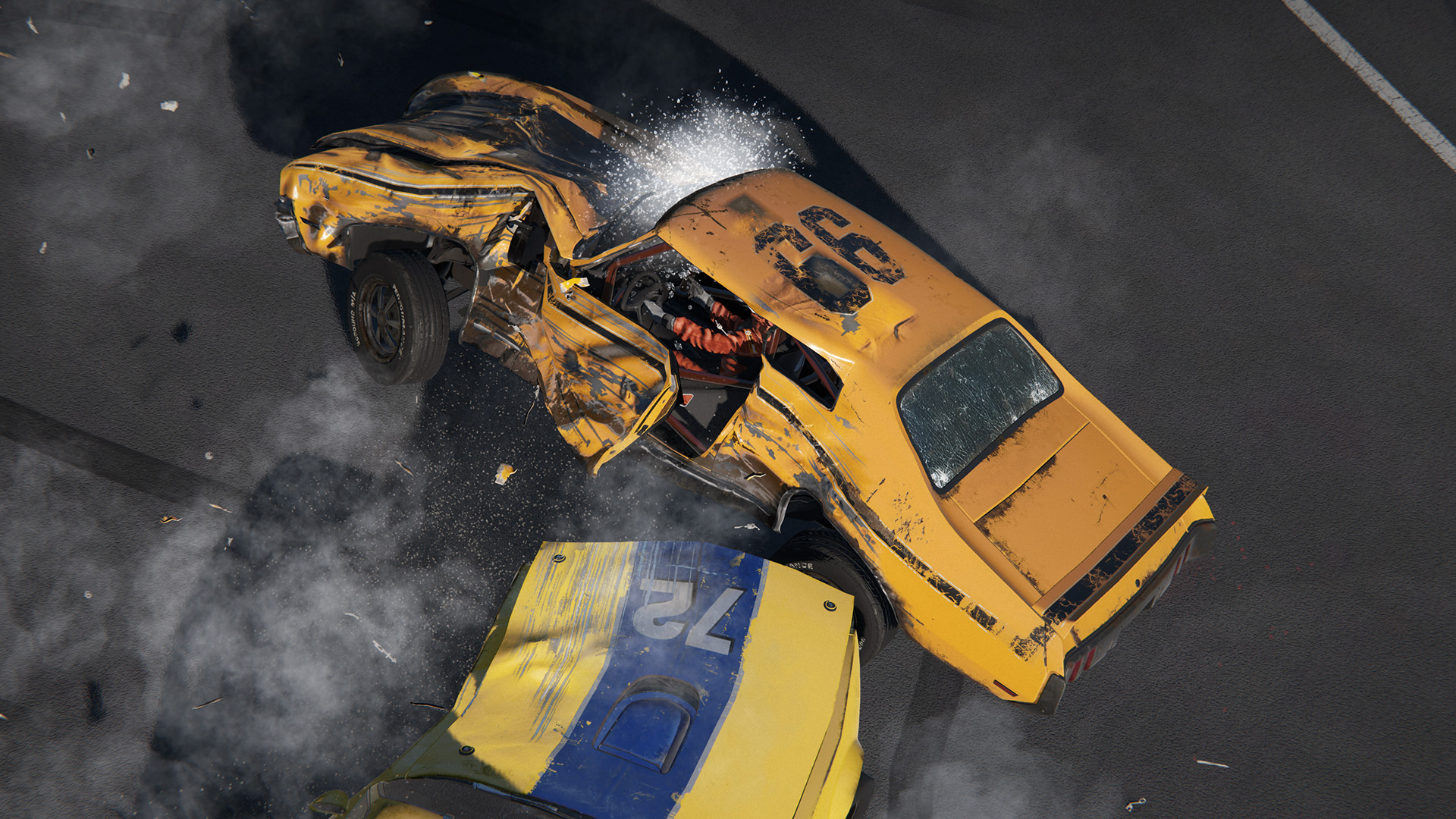 Wreckfest screenshot showing damaged car