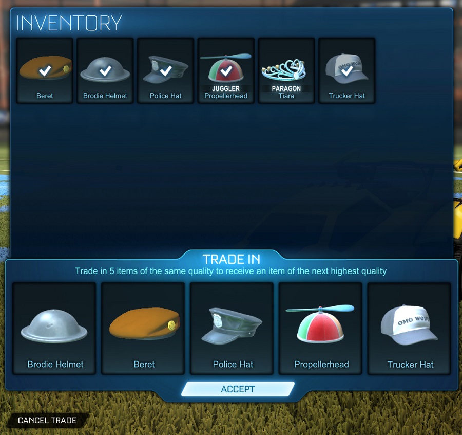 Rocket League Trade-in system example screenshot 