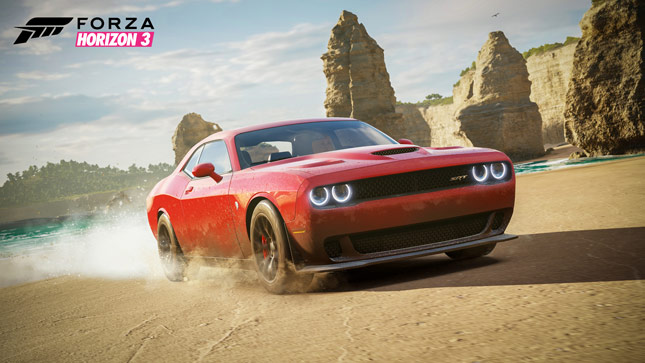 forza horizon 3 srt challenger hellcat beach racing