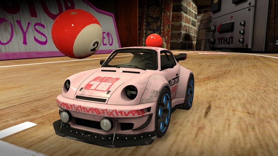 table top racing world tour porsche model pink livery 80's room