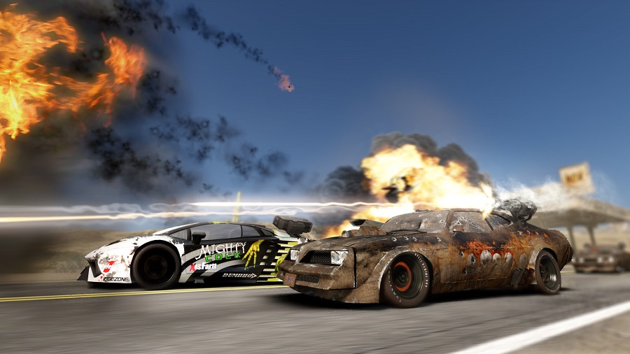 gas guzzlers extreme monster energy drink spoof road racing weapons firing