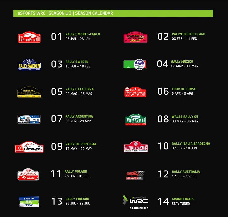 wrc esport calendar 2018